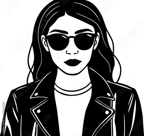 Woman with sunglasses and leather jacket