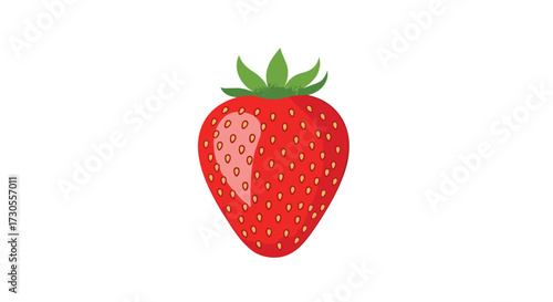 A ripe red strawberry with a green stem on a white background.
