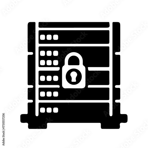 Server Rack with Lock Symbol Icon Minimalist Black Vector