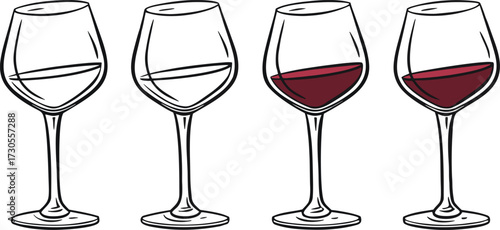 Colorful Wine Glass Vector Set – Red Wine, White Wine, Cocktail, and Party Drink Illustration