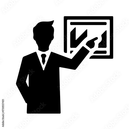 Meteorologist Pointing at Weather Forecast Screen Icon Minimalist Black Vector