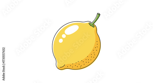 A single ripe yellow lemon with a green stem rests against a white background.