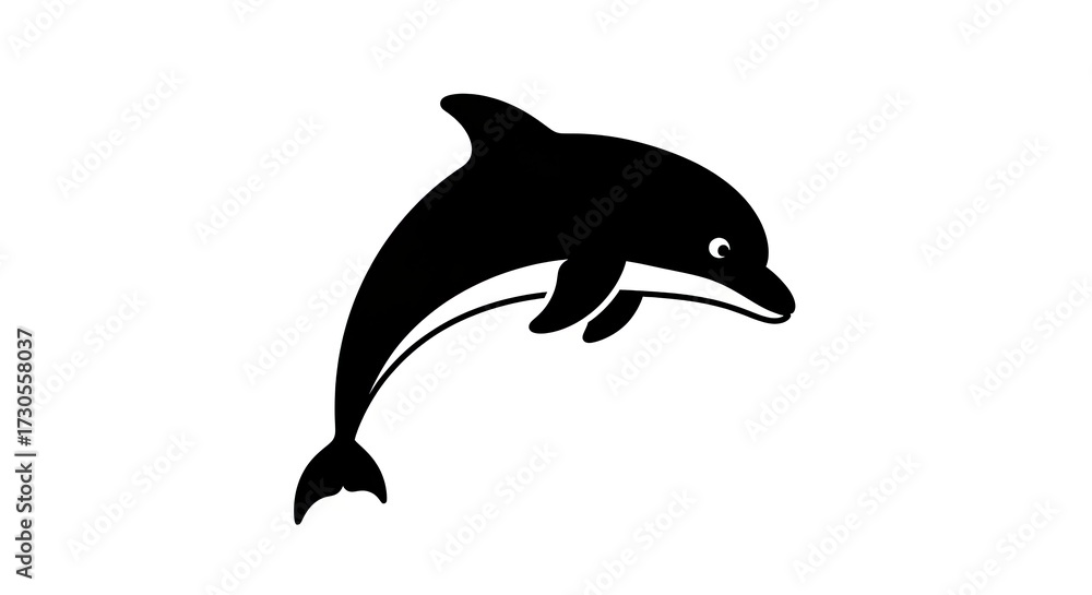 Fototapeta premium Black silhouette dolphin illustration isolated on white background