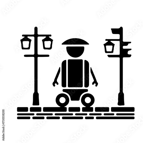 Autonomous Delivery Robot on Sidewalk Icon Minimalist Black Vector
