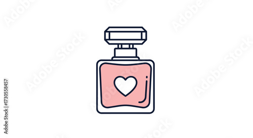 A delicate bottle of pink perfume with a heart design.