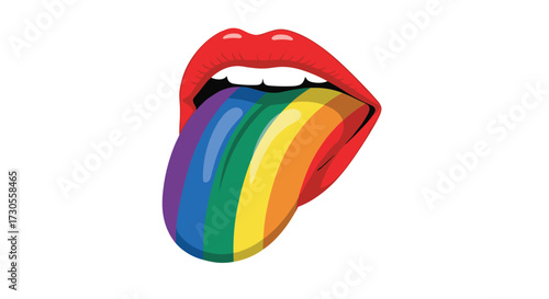 A vibrant open mouth with a rainbow-colored tongue sticking out.
