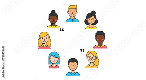 A diverse group of people discussing ideas in a circle.