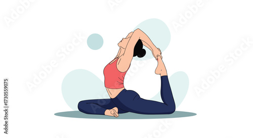 A woman performs the king pigeon pose in yoga for flexibility and strength.