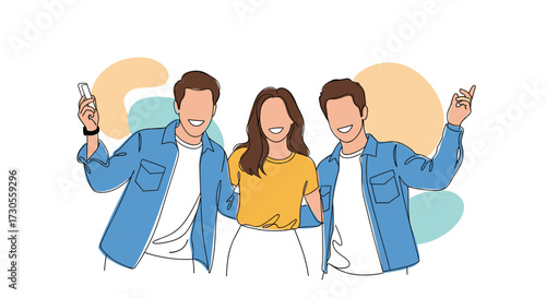 Three friends enjoying a fun day out together and taking selfies.