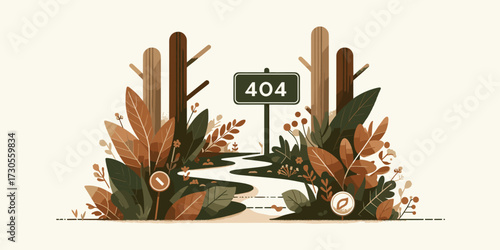 Lost in the digital forest A charming 404 error illustration with a nature theme, evoking a sense of gentle disorientation