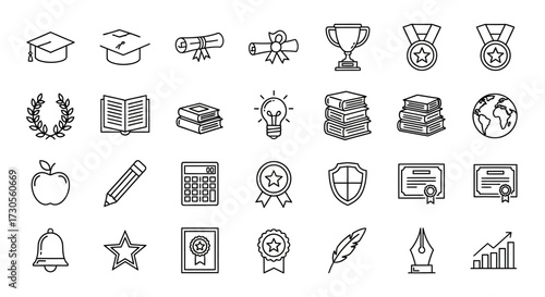 Collection of Hand-Drawn Educational and Achievement Icons.