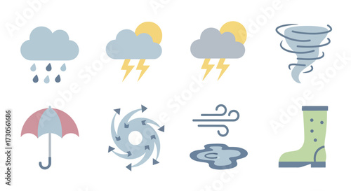 Collection of Weather Icons Representing Diverse Atmospheric Phenomena.