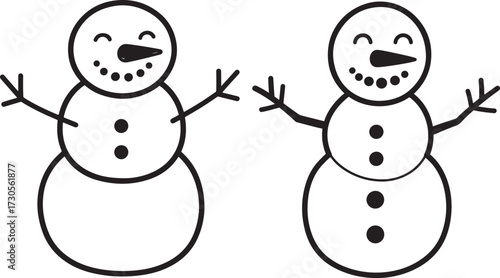 Two cheerful snowman silhouettes standing together