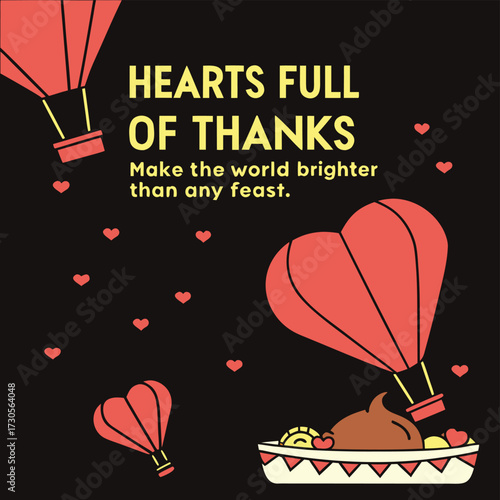 Hearts full of thanks hot air balloons illustration