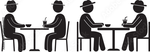 Four men in hats sitting at tables silhouette