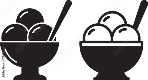 Two ice cream sundae bowls with spoons silhouette