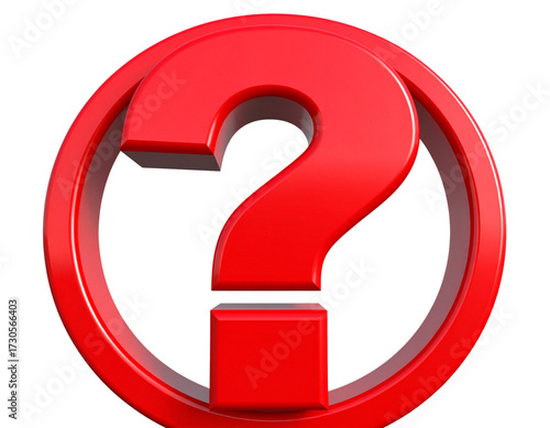 Glossy red question mark symbol on transparent background 