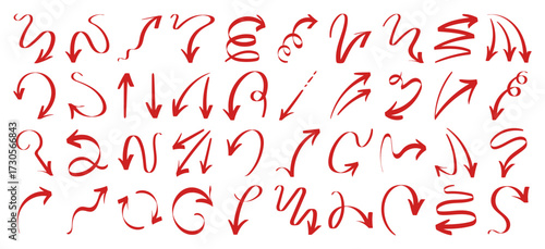 Vector art of collection of hand drawn red arrows