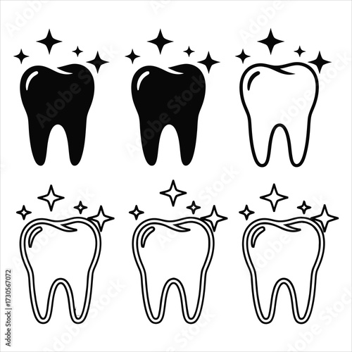 Sparkling teeth icons tooth sparkle
