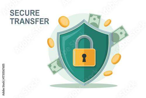 Secure Online Payment Transfer with Shield Protection, Illustrating Safety, Financial Security, and Data Privacy, Making Transactions Reliable and Trustworthy for the Customer.