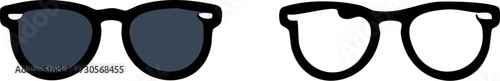 Classic Black Frame Sunglasses and Eyeglasses Icons.