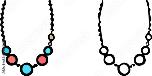 Colorful HandDrawn Necklace Illustration on White.