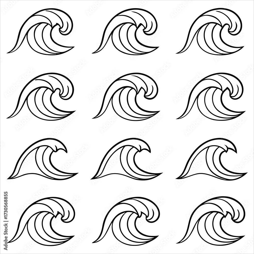 Fototapeta premium Stylized ocean waves graphic water surf