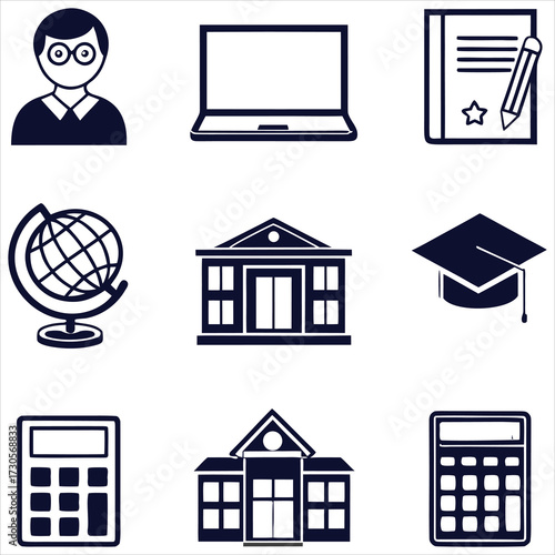 Student laptop globe school graduation cap calculator vector