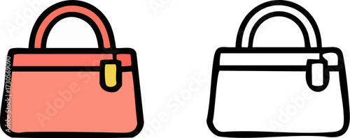 Fashionable Handbag Outline and Color Icon Set.
