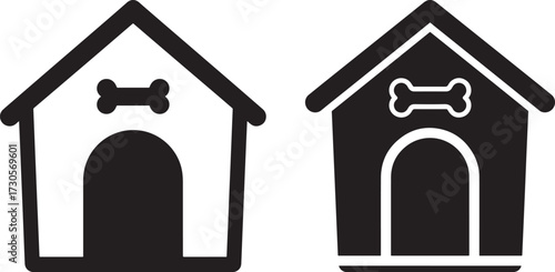 Two dog house icons silhouette