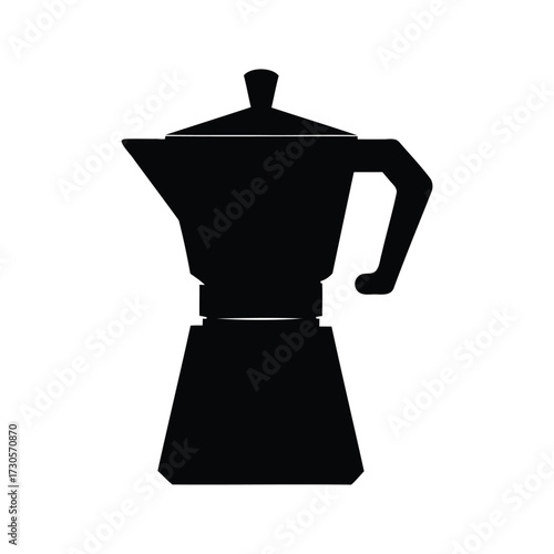 Black and white minimalist vector illustration of an Italian stovetop espresso maker, coffee maker silhouette vector illustration