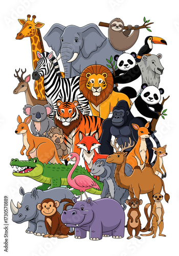 wild animals group, jungle animals, safari animals, zoo animals, animal collection, exotic animals, woodland animals, animal friends, world animals, cute animals, animal kingdom, diverse animals, anim
