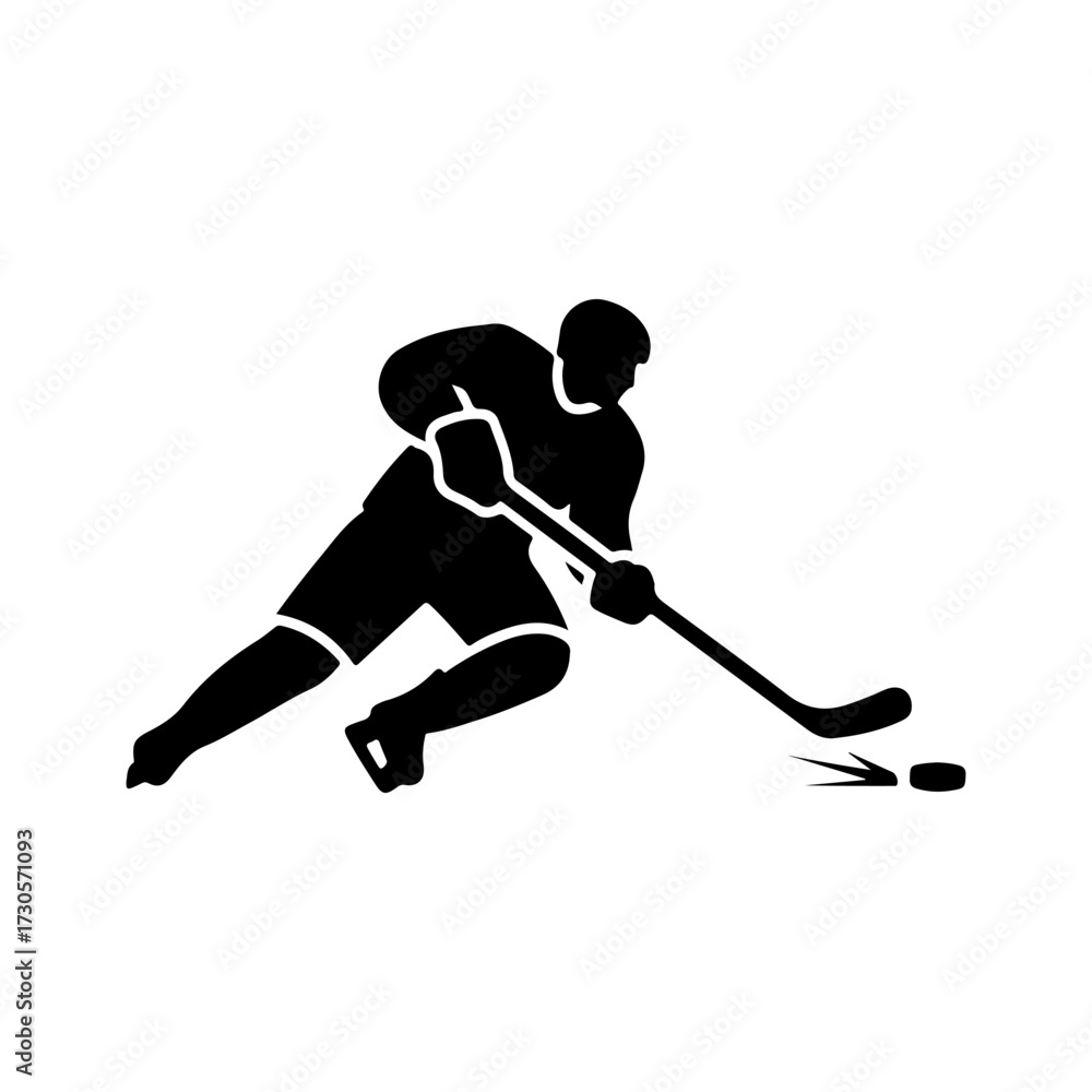 Obraz premium Minimalist Flat Vector Black Silhouette Ice Hockey Player Icon