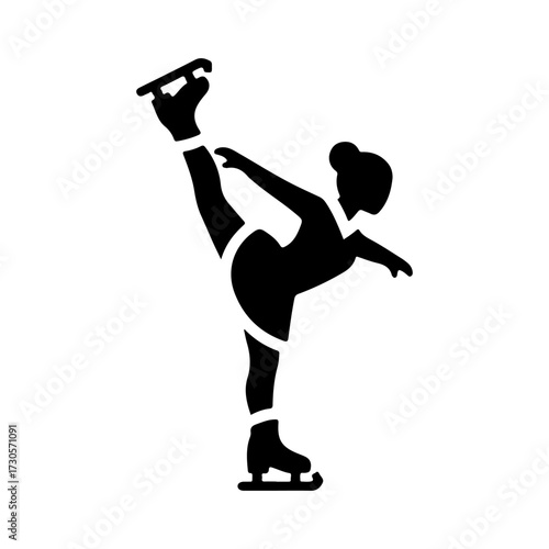 Minimalist Black and White Flat Vector Figure Skater Icon