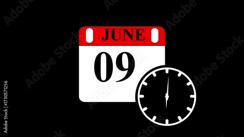 Wallpaper Mural An animated-style illustration of a calendar showing JUNE 09 day with a clock beside it, symbolizing New Year’s Day. The design represents holiday celebration, countdown, time, and new beginnings.  Torontodigital.ca