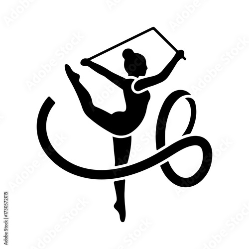 Black Silhouette Rhythmic Gymnast Performing with Ribbon and Rope Vector