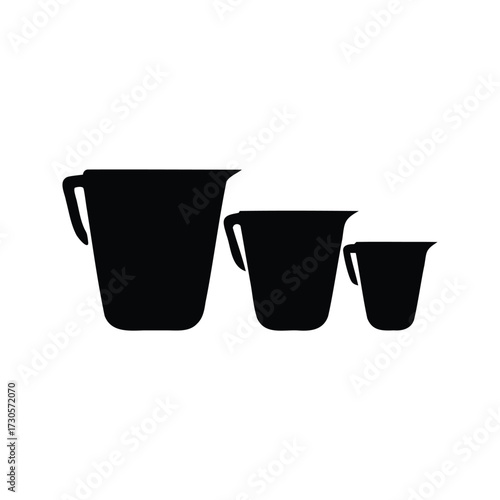 Three Black Measuring Cups of Different Sizes on a White Background, measuring cups silhouette vector illustration