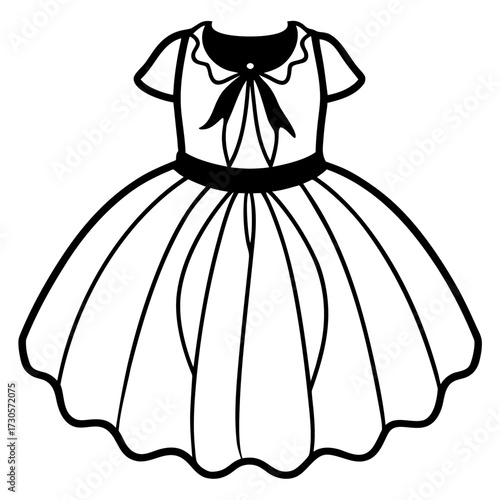 Elegant Tulle Dress Fashion Outline Vector Drawing Isolated on White