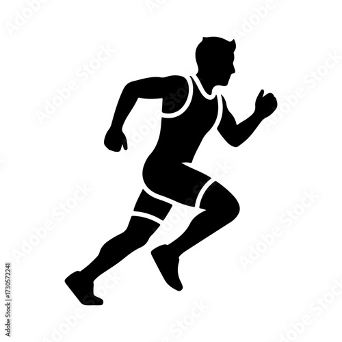 Minimalist Vector Silhouette of Male Runner in Profile on White