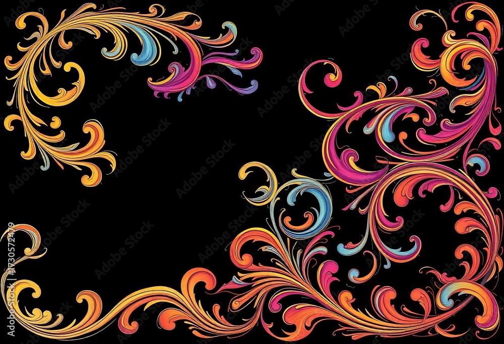 Fototapeta premium Intricate, flowing calligraphic swirls in a cohesive design set, decorative, isolated