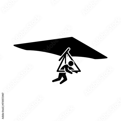 Black Flat Vector Hang Gliding Silhouette Icon