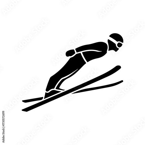 Minimalist Flat Vector Icon of Black Ski Jumper on White