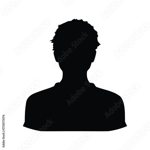 Black silhouette of a person with short spiky hair and broad shoulders, person with digital code silhouette vector illustration