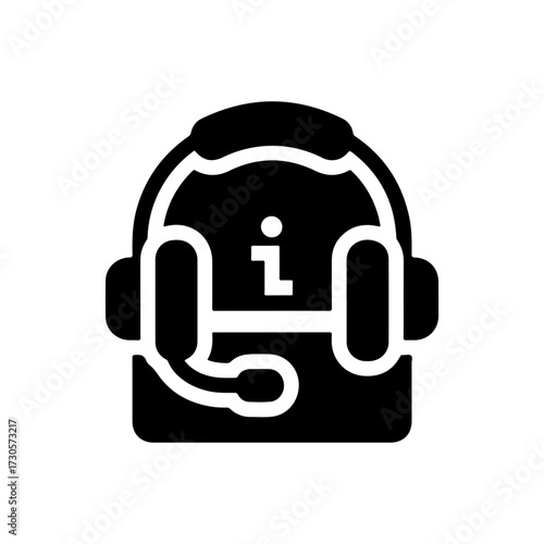 Black Flat Vector Headset with Microphone and Information Icon