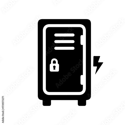 Flat Vector Locker Icon with Padlock and Lightning Bolt Symbol