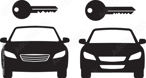 Two car silhouettes and two key silhouettes