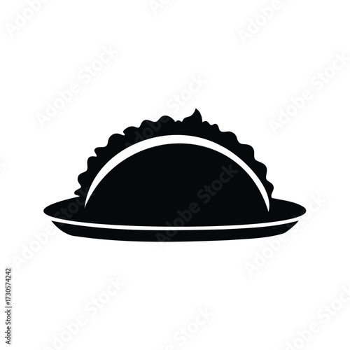 Black silhouette of a dumpling on a plate, traditional dish icon, taco on plate silhouette vector illustration