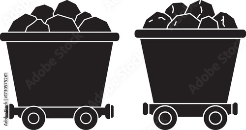 Two coal mine carts filled with coal silhouette