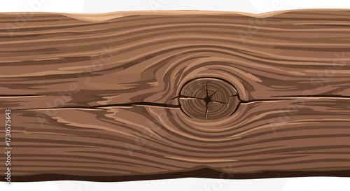 A rustic wooden plank vector illustration with detailed wood grain texture and a central knot, a design element svg isolated on a transparent background.