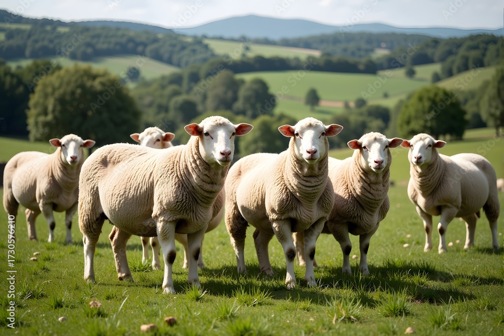 Fototapeta premium Sheep in green pasture.